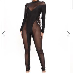 Fashion Nova Black Mesh Jumpsuit